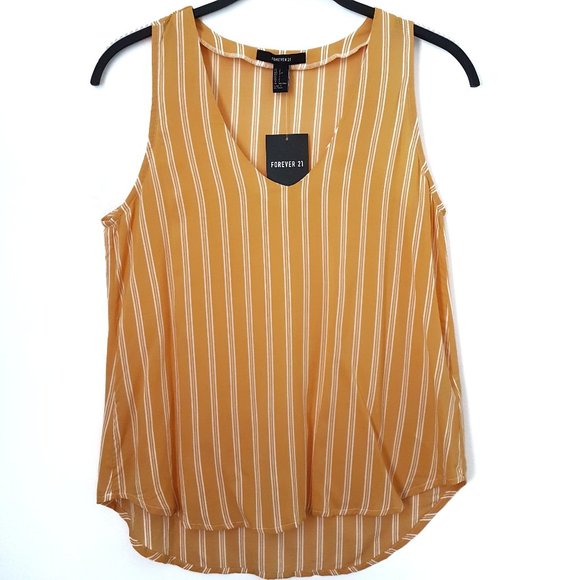 Forever 21 Mustard/Cream Stripe Sleeveless Top, S - Picture 1 of 4
